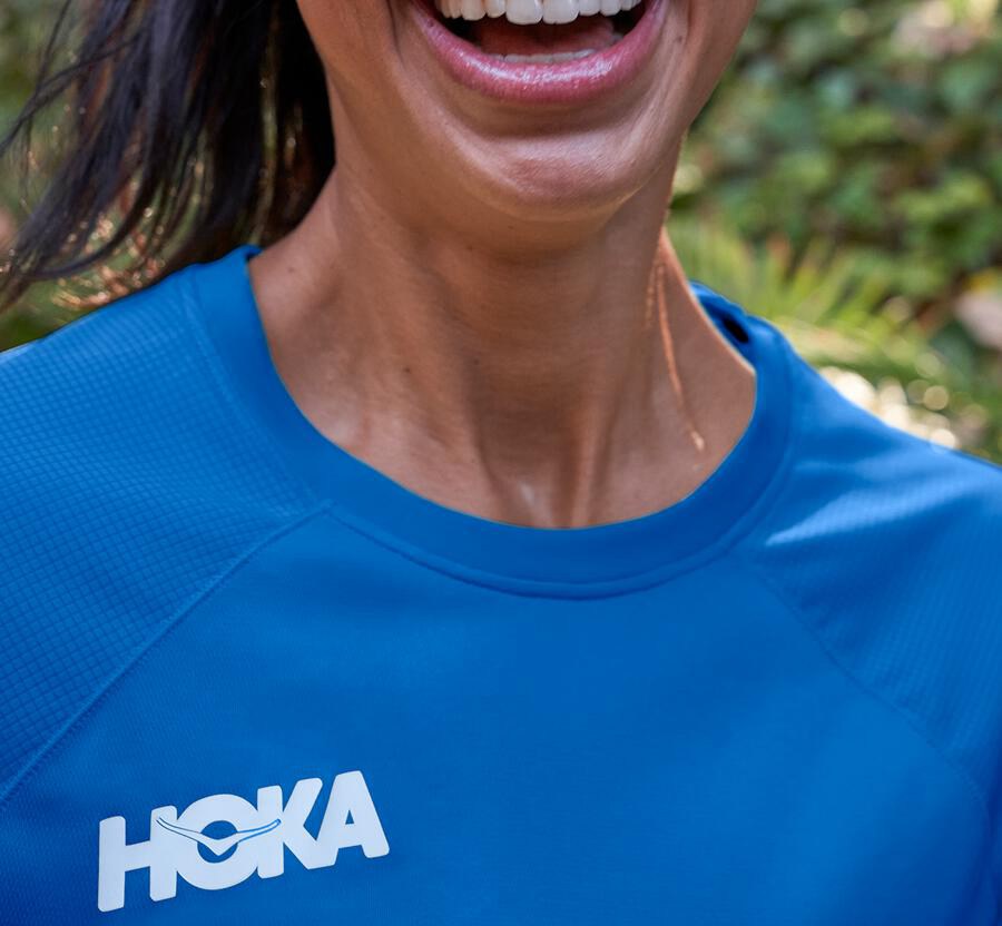 Hoka One One Womens Tops - Performance Long Sleeve - Blue - NHIA23609